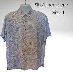 Tasso Elba Tropical Print Silk/Linen Shirt – Size L